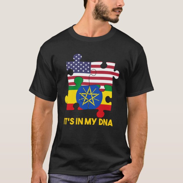Ethiopia Ethiopians Africa Flag Proud DNA American T Shirt (Framsida)
