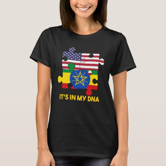 Ethiopia Ethiopians Africa Flag Proud DNA American T Shirt (Framsida)