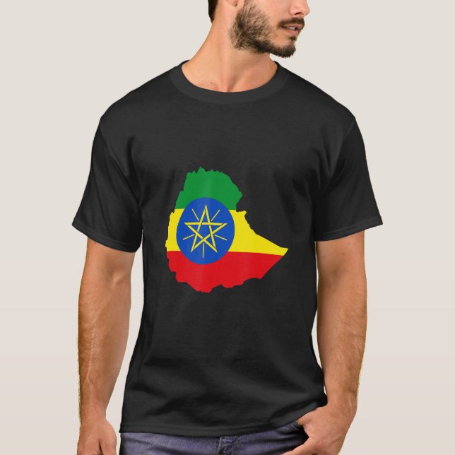 Ethiopia flag in Ethiopia outline Ethiopia T Shirt (Framsida)
