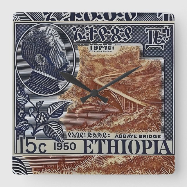 Ethiopia Haile Selassie Rasta Jah Rastafari Roots Fyrkantig Klocka (Framsida)