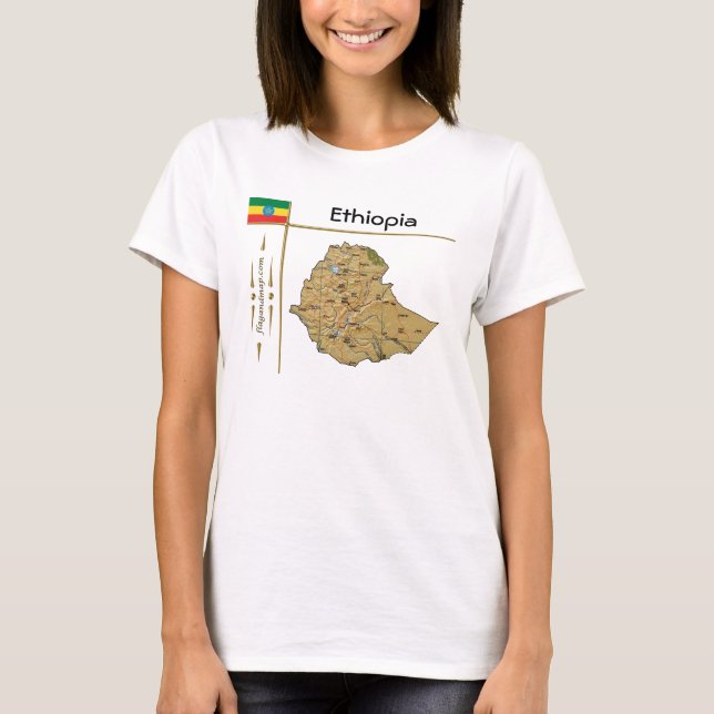 Ethiopia Karta + Flagga + Titel T-Shirt (Framsida)