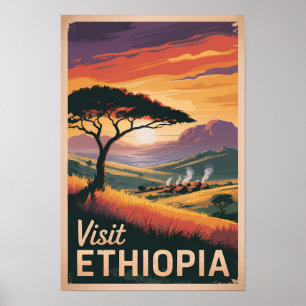 Ethiopia Solnedgång Resa Konst Vintage Poster