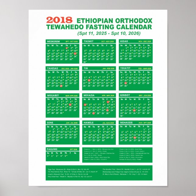 Ethiopian Orthodox Fasting Calendar 2018 Poster (Framsidan)