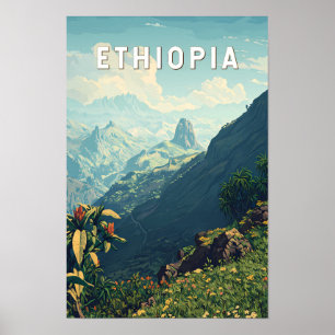 Ethiopien Illustration Resa Konst Vintage Poster