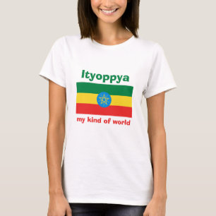 Ethiopiens flagga + karta + text t-shirt