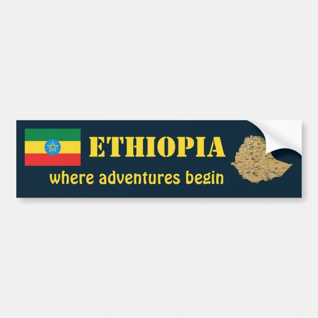 Ethiopiens flagga + kartdecal bildekal (Framsidan)