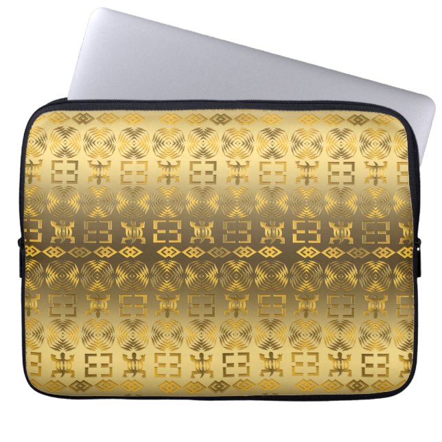 Ethnic African Golden Adinkra simbols Laptop Sleeve (Framsidan)