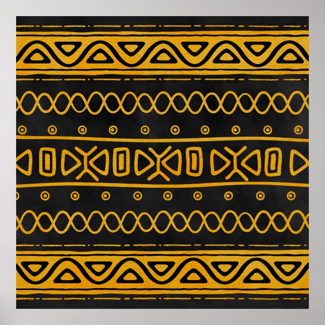 Ethnic African Pattern Yellow and Black Poster (Framsidan)