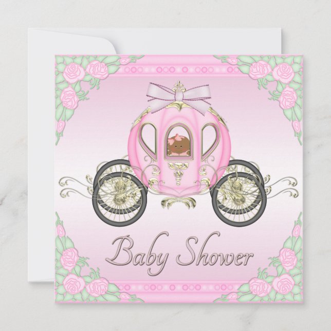 Ethnic Baby Princess Coach Rosa ros Baby Shower Inbjudningar (Framsida)