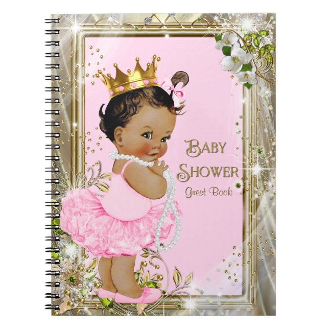 Ethnic Ballerina Princess Baby Shower Guest Bok Anteckningsbok Med Spiral (Framsidan)