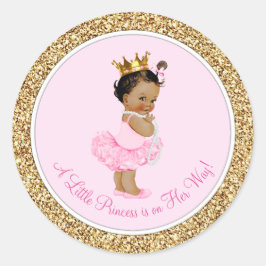 Ethnic Ballerina Princess Rosa Guld Baby Shower Runt Klistermärke
