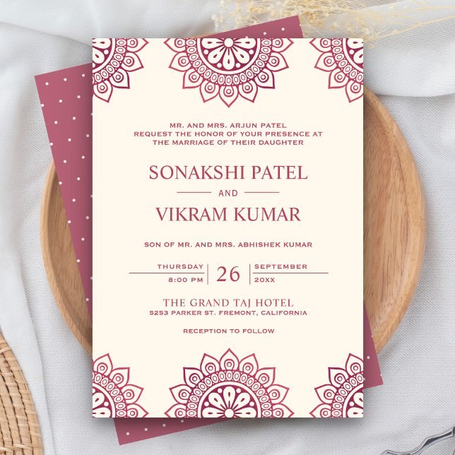 Ethnic Beige och Rosa Mandala Indian Bröllop Inbjudningar (Skapare uppladdad)