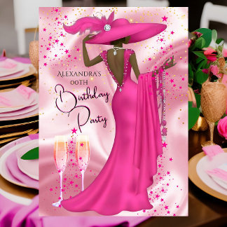 Ethnic Birthday Party Hot Pink Champagne Dress Inbjudningar