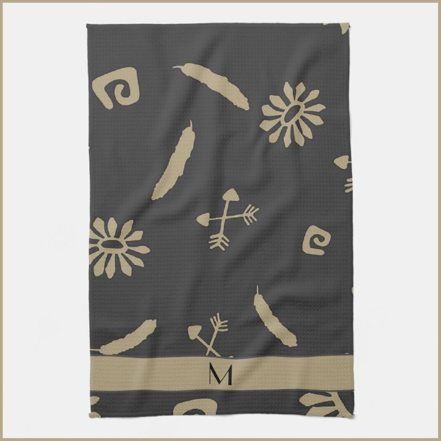 Ethnic Black and Beige Native Print Kitchen Towel Kökshandduk (Skapare uppladdad)