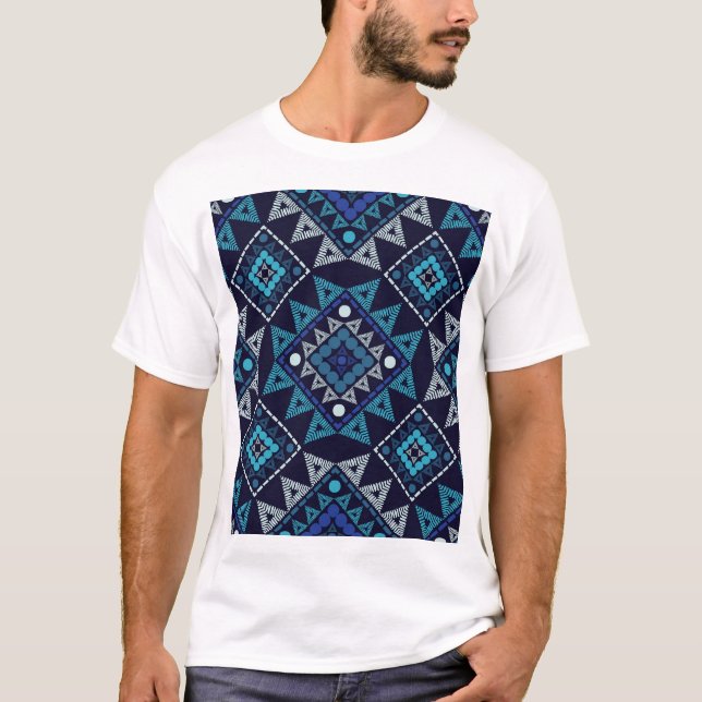 Ethnic Boho Embroidery Seamless Mönster T Shirt (Framsida)