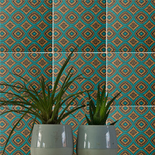 Ethnic Boho Moroccan Turcos och Bronze Mönster Kakelplatta