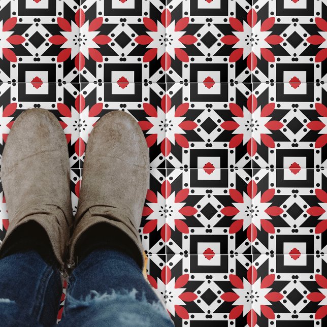 Ethnic Boho Red Black Geometric Mönster Kakelplatta (Skapare uppladdad)