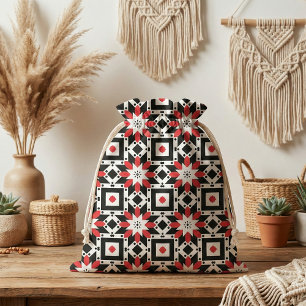 Ethnic Boho Red Black Geometric Mönster Tyg