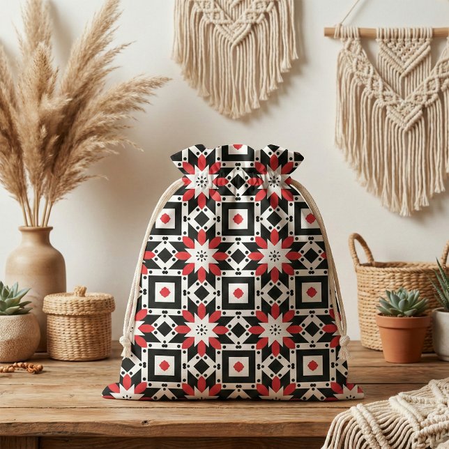 Ethnic Boho Red Black Geometric Mönster Tyg (Skapare uppladdad)