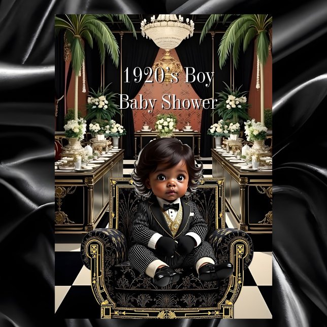 Ethnic Boy Baby Shower 1920s Art deco black gold Inbjudningar (Skapare uppladdad)