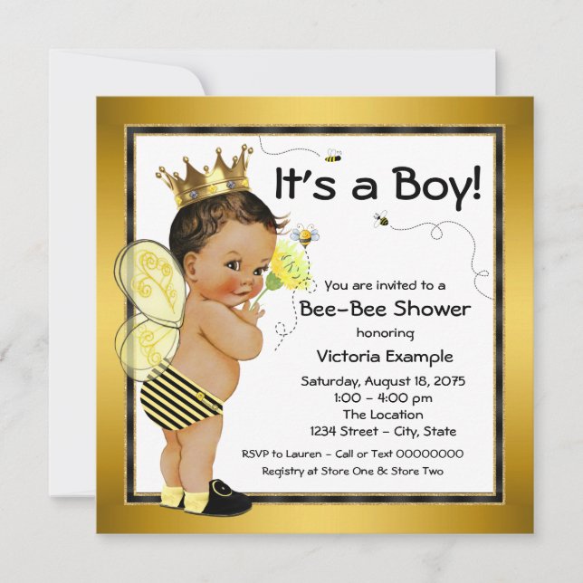 Ethnic Boy Bee Baby Shower Inbjudningar (Framsida)