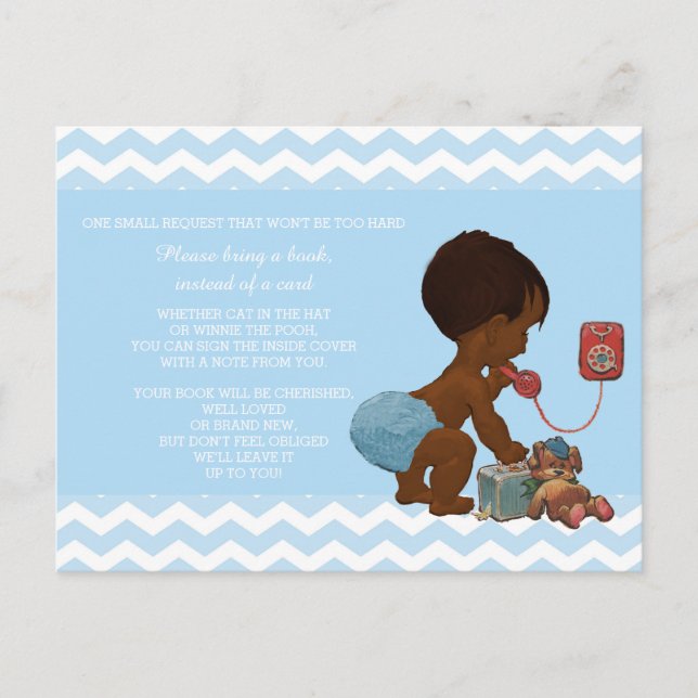 Ethnic Boy on Mobil Blue Chevron Baby Bok Request Vykort (Framsida)