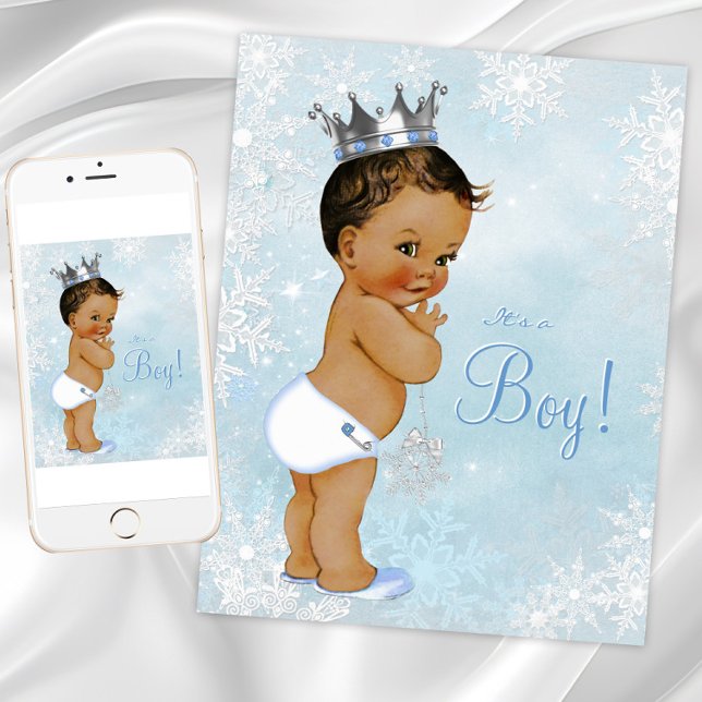 Ethnic Boy Prince Winter Wonderland Baby Shower Inbjudningar (Boy winter wonderland baby shower invitation. Instant download and printed invitations available.)