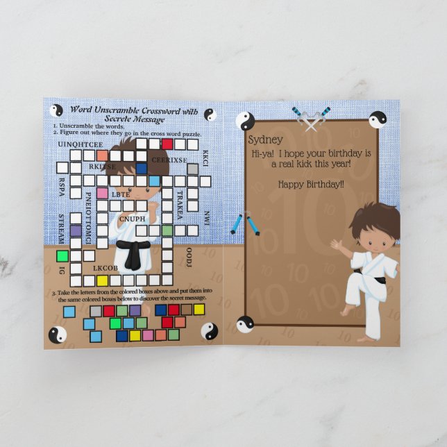 Ethnic Boys Karate Secret Message Grattis på födel Kort (Inuti)
