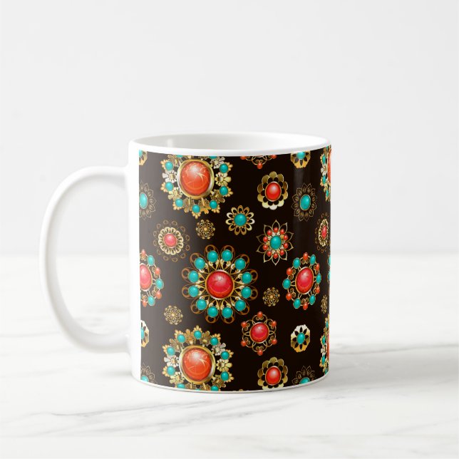 Ethnic Brooches Seamless Mönster Kaffemugg (Vänster)