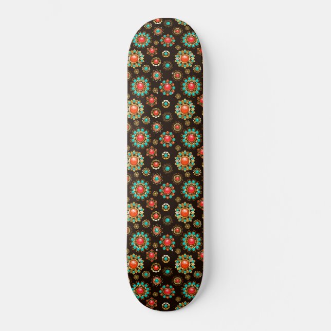Ethnic Brooches Seamless Mönster Mini Skateboard Bräda 18,5 Cm (Framsida)