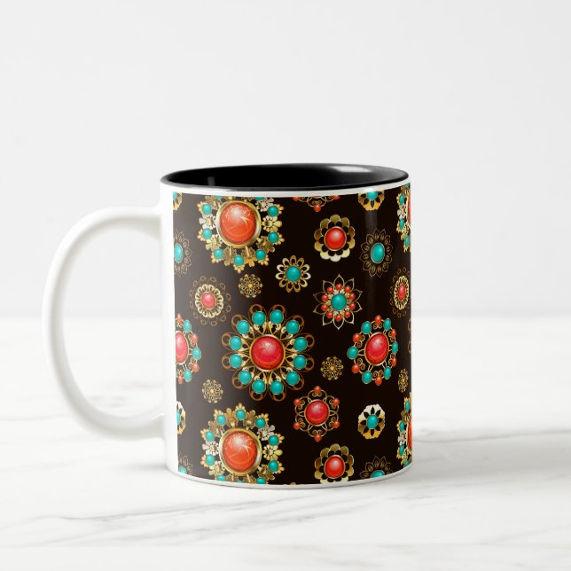 Ethnic Brooches Seamless Mönster Två-Tonad Mugg (Vänster)