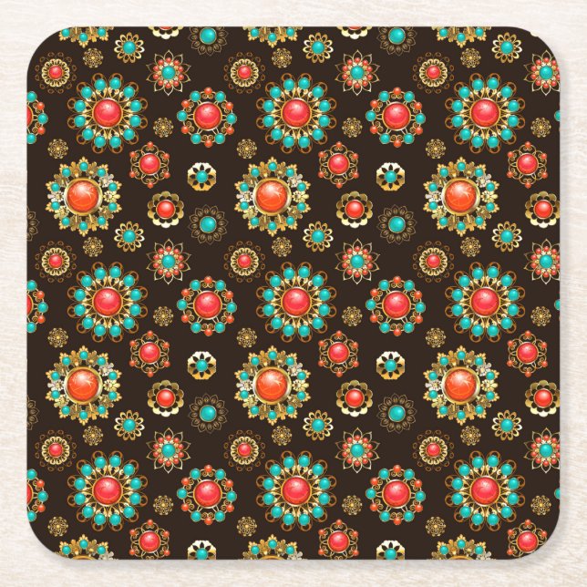 Ethnic Brooches Seamless Mönster Underlägg Papper Kvadrat (Framsidan)