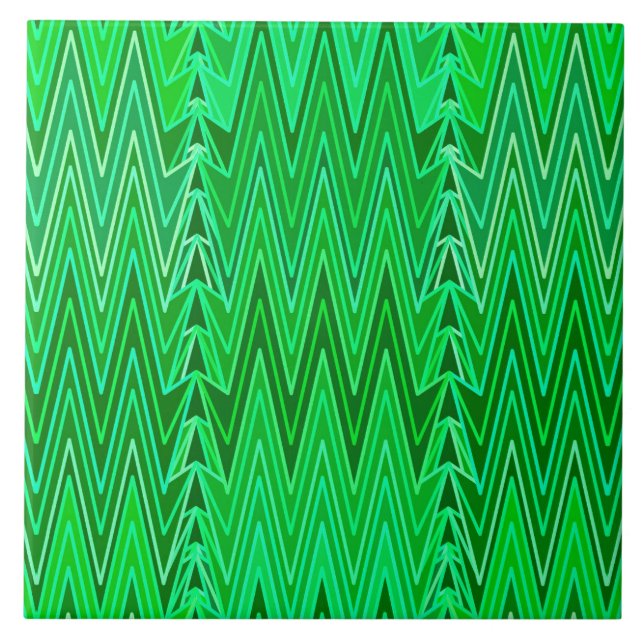 Ethnic Chevron Damask, Emerald and Lime Green Kakelplatta (Framsidan)