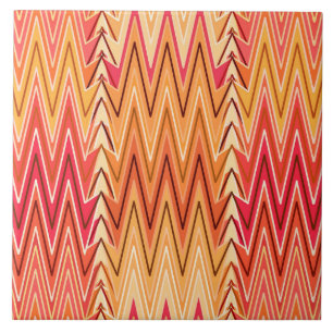 Ethnic Chevron Damask, Guld, Rust och Cream Kakelplatta