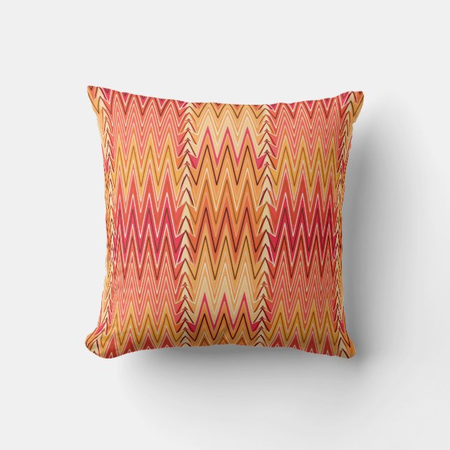 Ethnic Chevron Damask, Guld, Rust och Cream Kudde (Framsida)