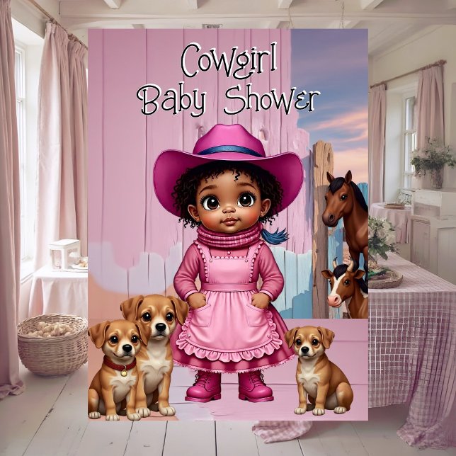 Ethnic Cute Cowgirl Baby Shower Pink Blue Animals Inbjudningar (Skapare uppladdad)