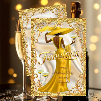 Ethnic Fabulous Birthday Gold Dress Gold Champagne Inbjudningar