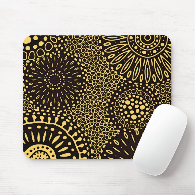 Ethnic Floral Black Gold Pattern Mouse Pad Musmatta (Med mus)