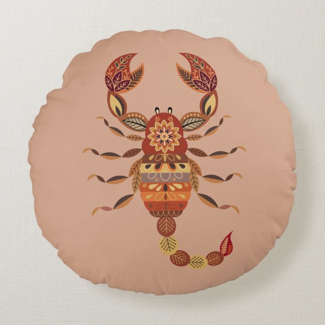 Ethnic Floral Scorpion Rund Kudde (Framsidan)