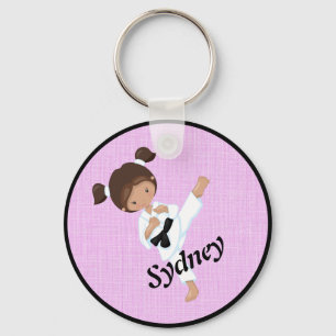 Ethnic Girls Karate Kick med Rosa Yin Yang Nyckelring