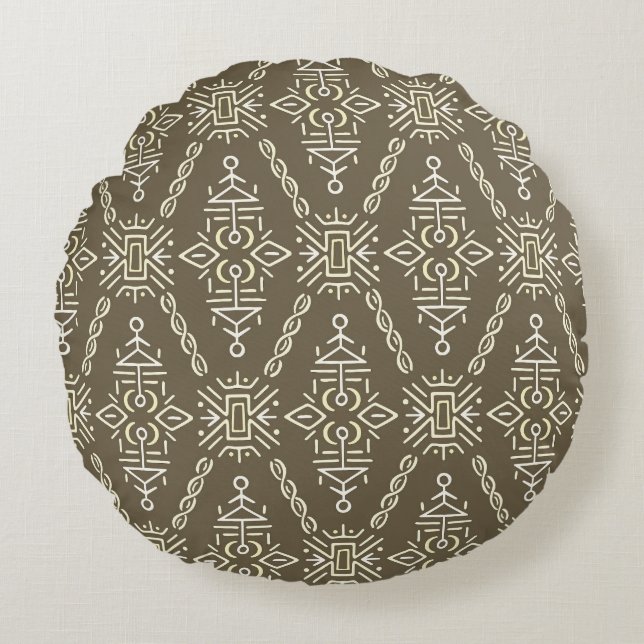 Ethnic Hand plockade Boho Tile Rund Kudde (Framsidan)