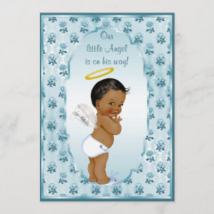 Ethnic Little Boy Angel Blue Ro Baby Shower Inbjudningar