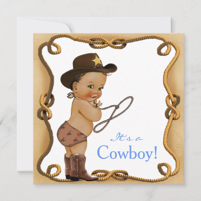 Ethnic Little Cowboy Baby Shower Inbjudningar (Framsida)