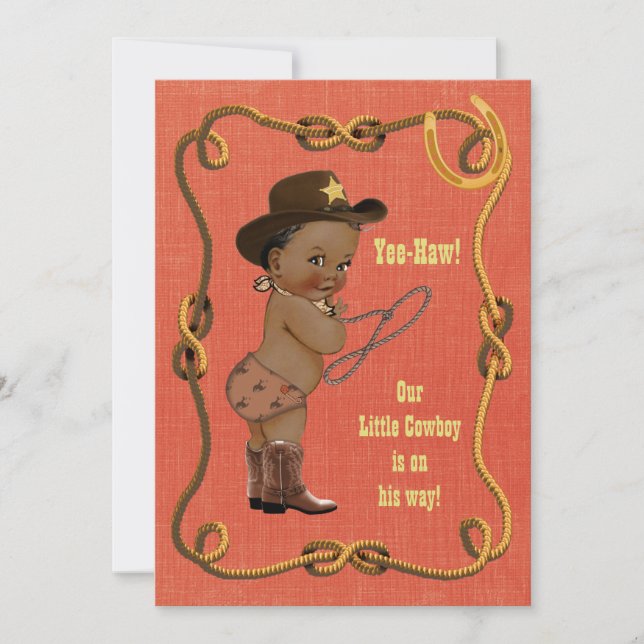 Ethnic Little Cowboy Baby Shower Inbjudningar (Framsida)