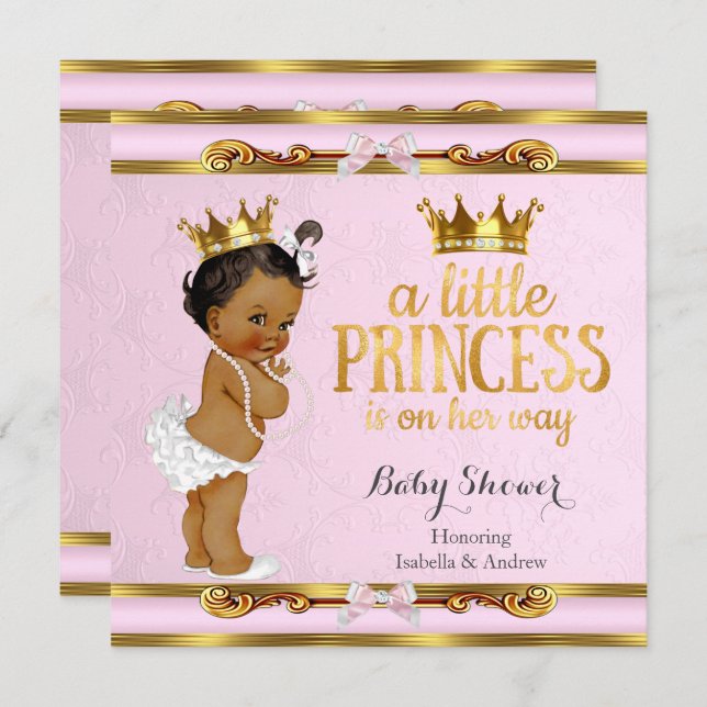 Ethnic Little Princess Baby Shower Rosa Guld Inbjudningar (Fram/baksida)