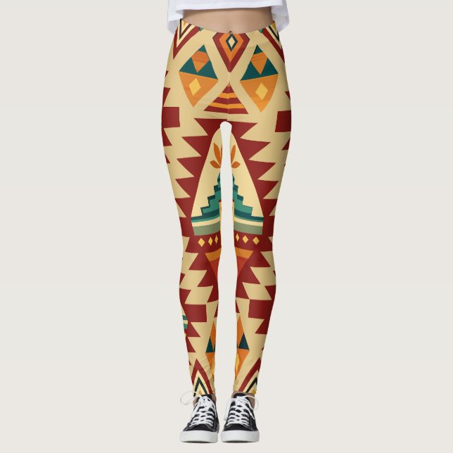 Ethnic Motifs Retro Anpassningsbar Mönster Leggings (Framsida)