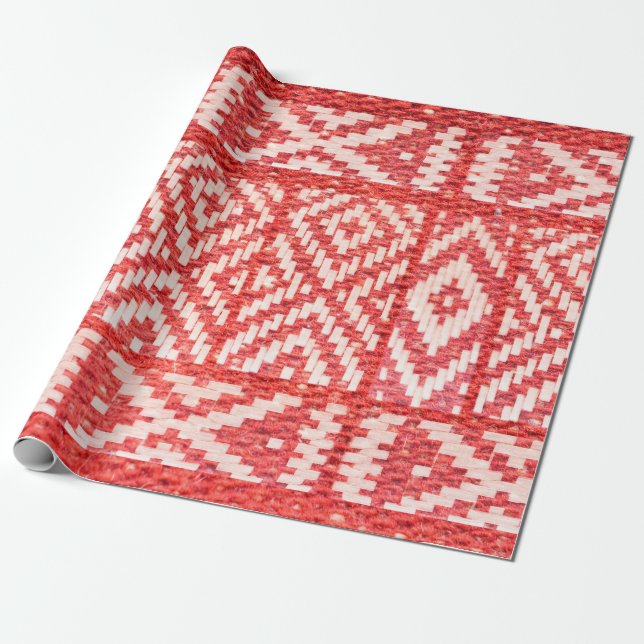 ethnic ornament on natural linen textile presentpapper (Utrullad)