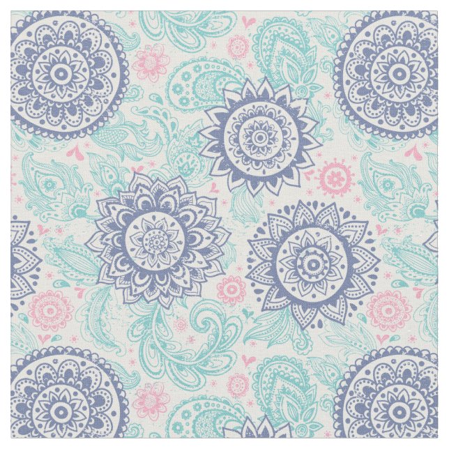 Ethnic Paisley Mönster Tyg (Närbild)