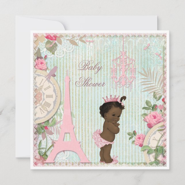 Ethnic Paris Princess Shabby chic Baby Shower Inbjudningar (Framsida)