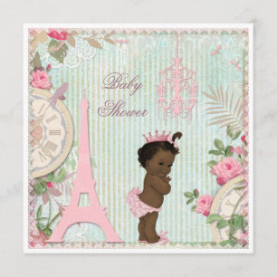 Ethnic Paris Princess Shabby chic Baby Shower Inbjudningar